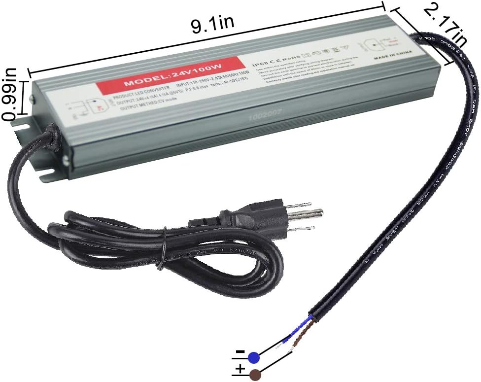 100W Waterproof IP68 LED Driver 110V-265V AC to 24V DC Power Supply Pack of 2 G7592
