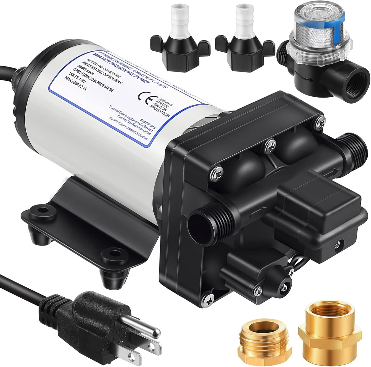 115V Self Priming Water Pressure Diaphragm Pump 4 Gpm 45 Psi O9043