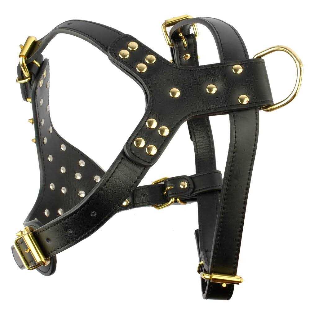 Black Leather Spiked Dog Collar & Leash & Harness 3 Pcs Set L26802