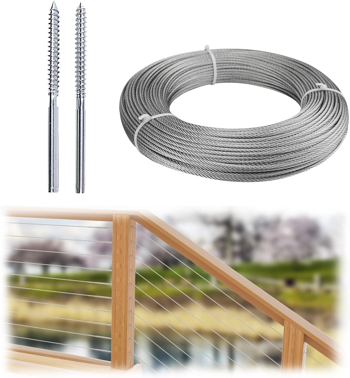 20 Pack 1/8 Swage Lag Screw Cable Railing Hardware Kit with 165 Feet Stainless Steel Wire Rope V21617