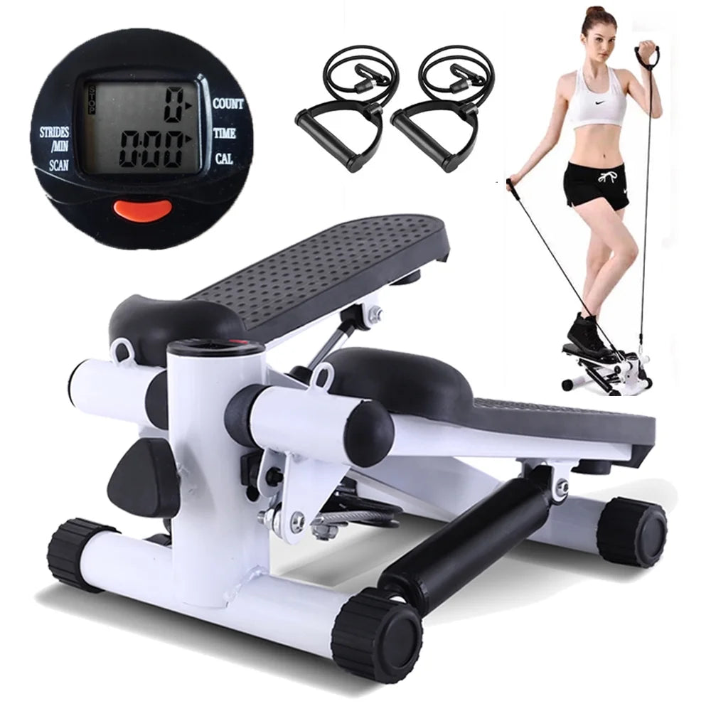 Gray Mini Stepper Air Stair Climber Exercise Machine with Resistance Band W203