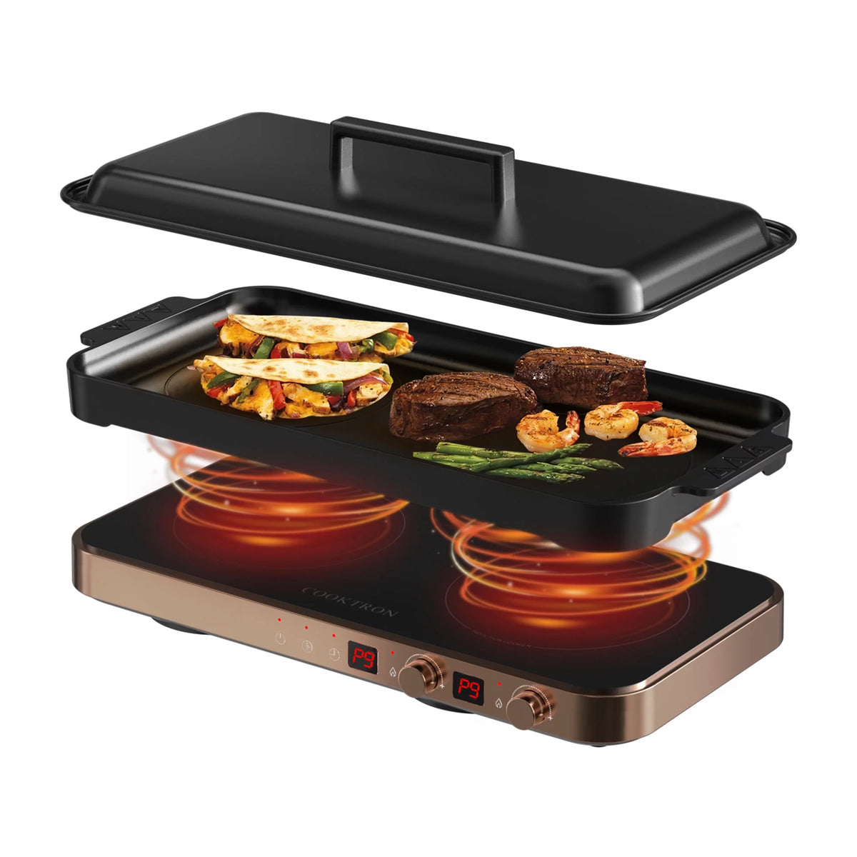 Portable Induction Cooktop Electric Stove & Cast Iron Griddle S875472