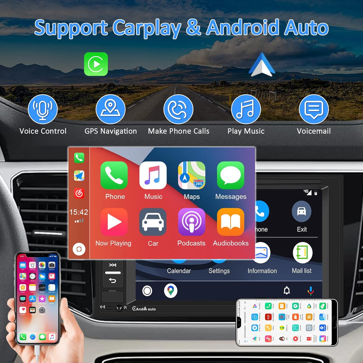 6.2 Inch Double Din Car Stereo with Carplay Android Auto H611477