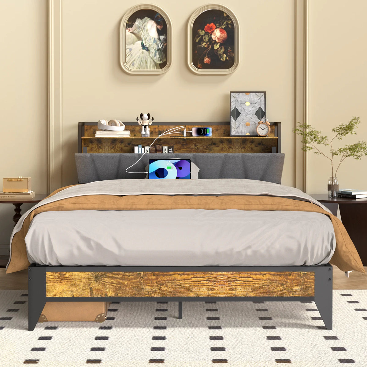 Queen Bed Frame with Headboard and Storage K309