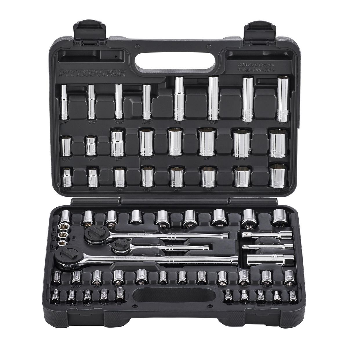 1/4 in., 3/8 in., and 1/2 in. Drive SAE and Metric Socket Set, 64-Piece M598252