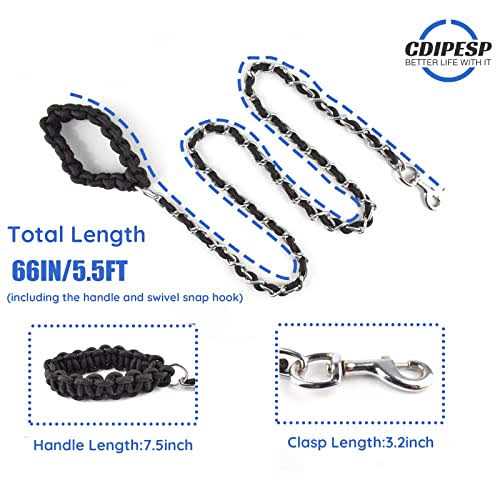 Chew Proof 5.5ft Heavy Duty Dog Leash Metal Chain Lead with Soft Rope Handle Q7259
