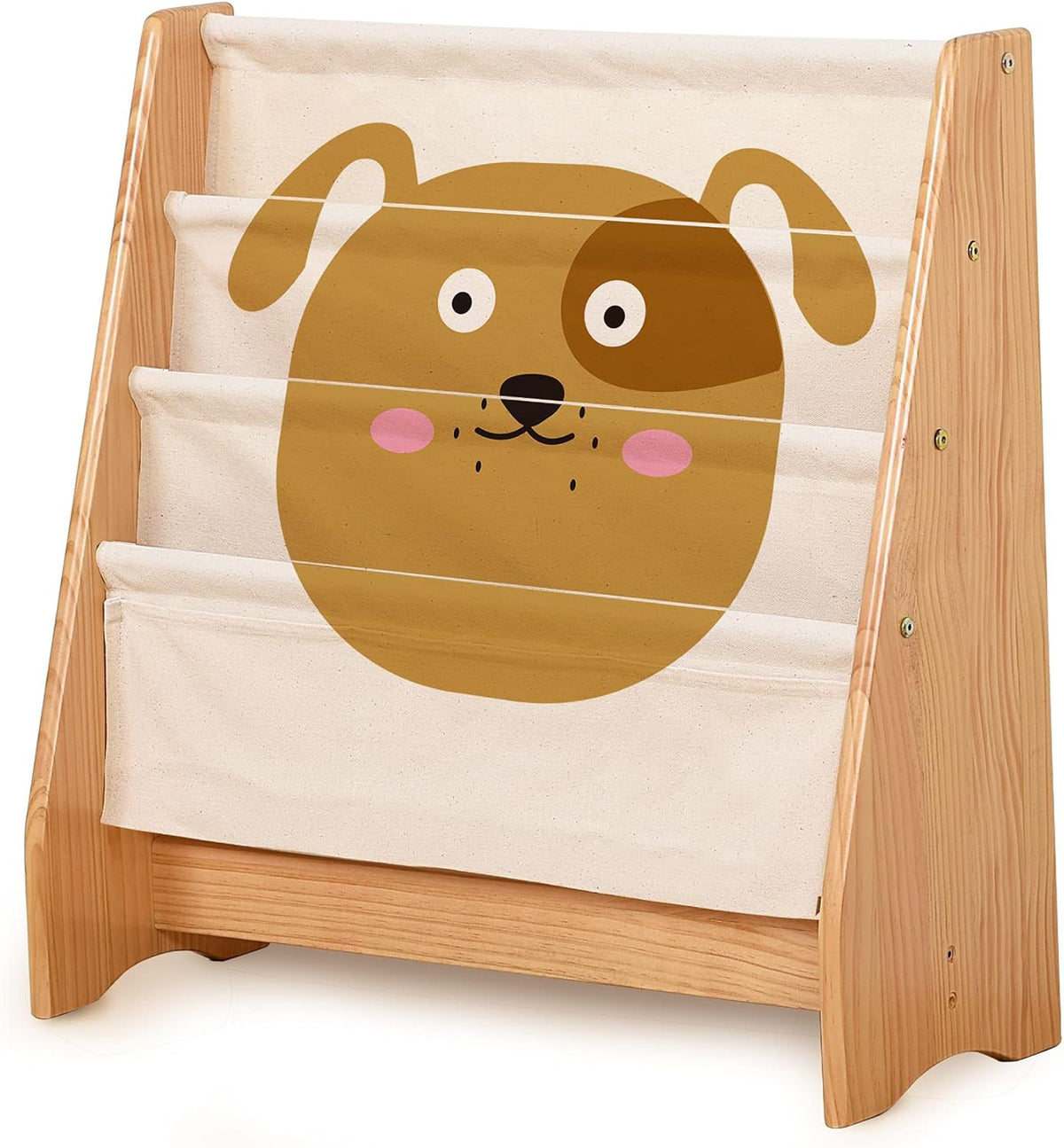 100% Natural Pine Wood Kids 3 Tier Bookcase with Stationery Pocket Y3371