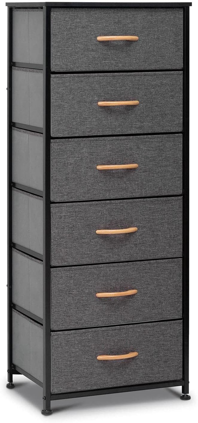 Black & Gray 6 Drawers Fabric Dresser Y594