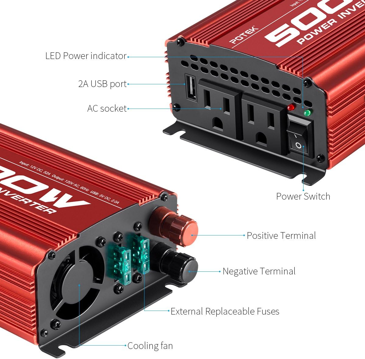 500W Car Power Inverter DC 12V to AC 110V K39636