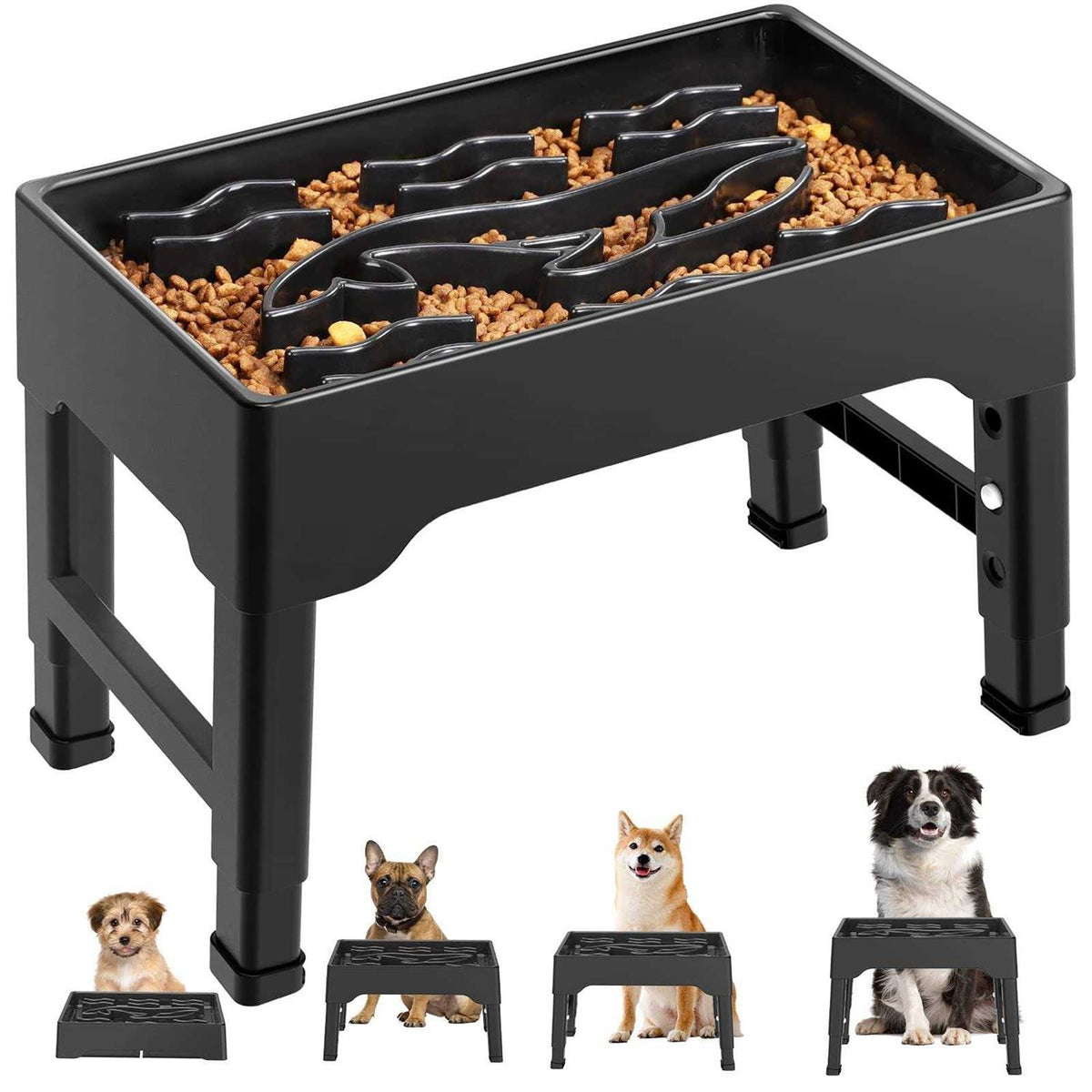 9 Cups Raised Slow Feeder Dog Bowls with 4 Adjustable Heights U13661
