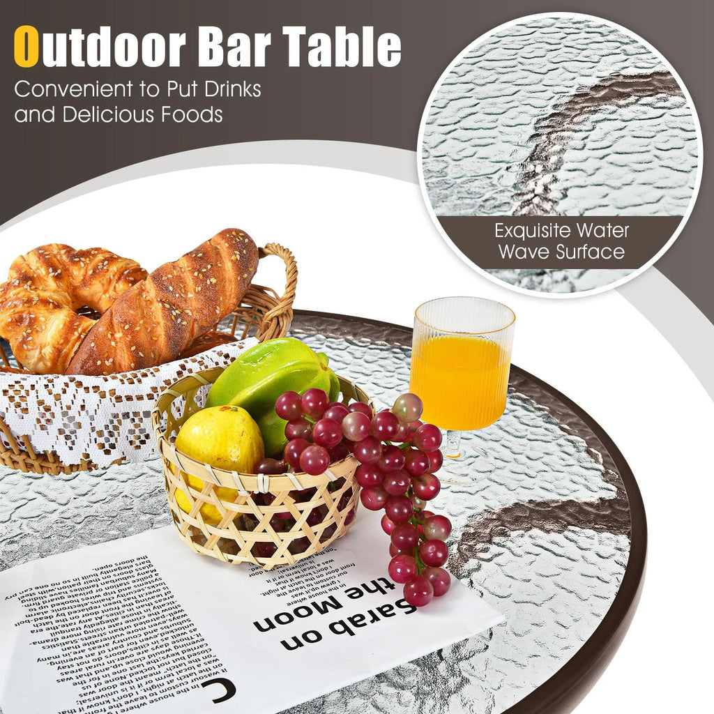 3 Pieces Outdoor Patio Bar Set with 2 Bar Stools and Tempered Glass Bar Table, Black S6439