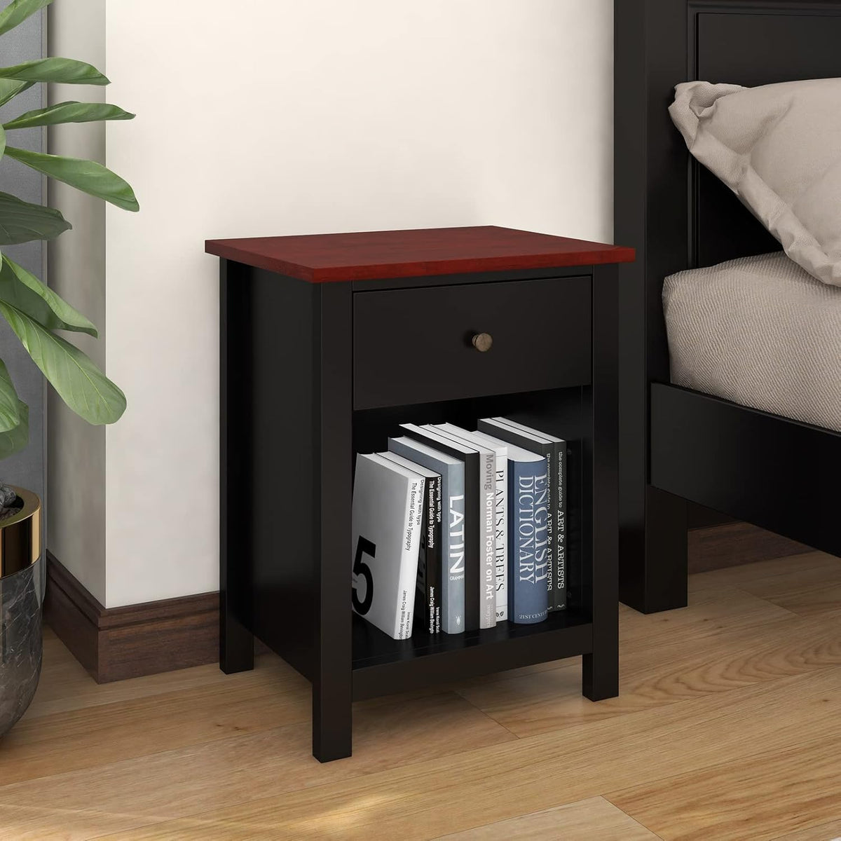 Black 1-Drawer Wood Nightstand U96135