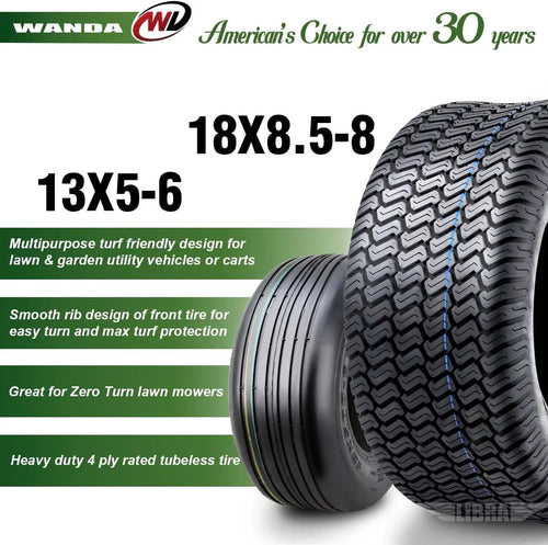 4 Set 13x5-6 Front & 18X8.5-8 Rear Lawn Mower Tires R937
