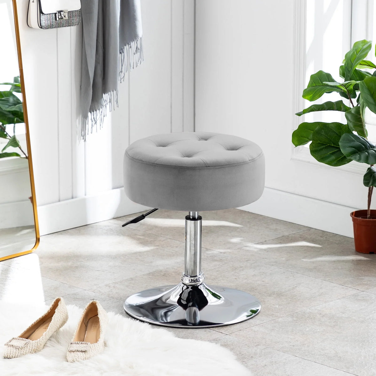 White Swivel PU Leather Vanity Stool W71068
