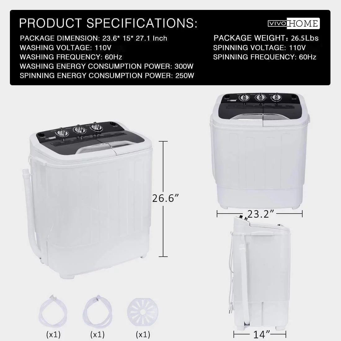 Portable Twin Tub Mini Laundry Washer and Spin Dryer Combo 13.5lbs G189988