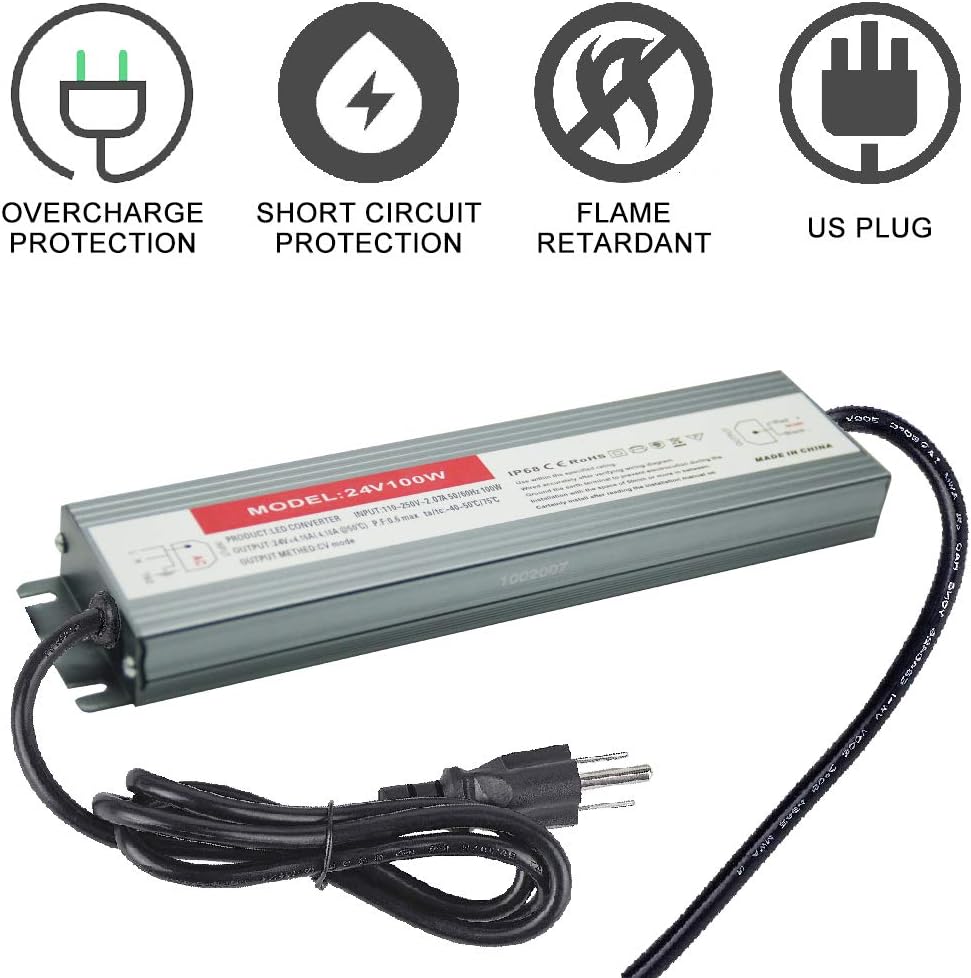 100W Waterproof IP68 LED Driver 110V-265V AC to 24V DC Power Supply Pack of 2 G7592