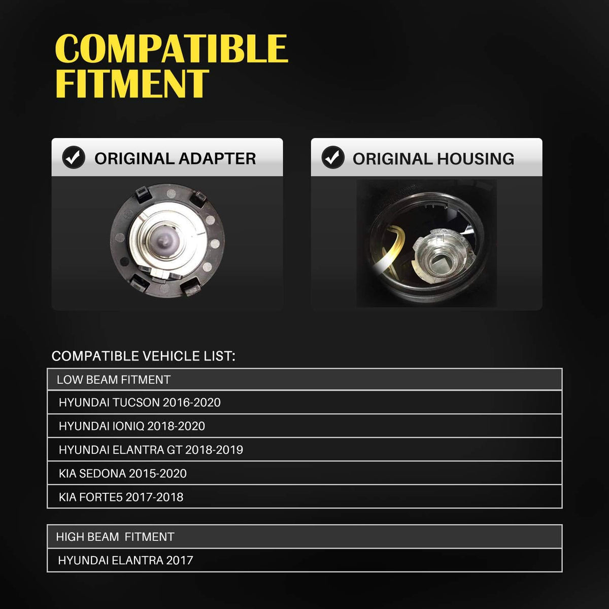H7 LED Headlight Bulbs with Adapters 2 Pack F2918
