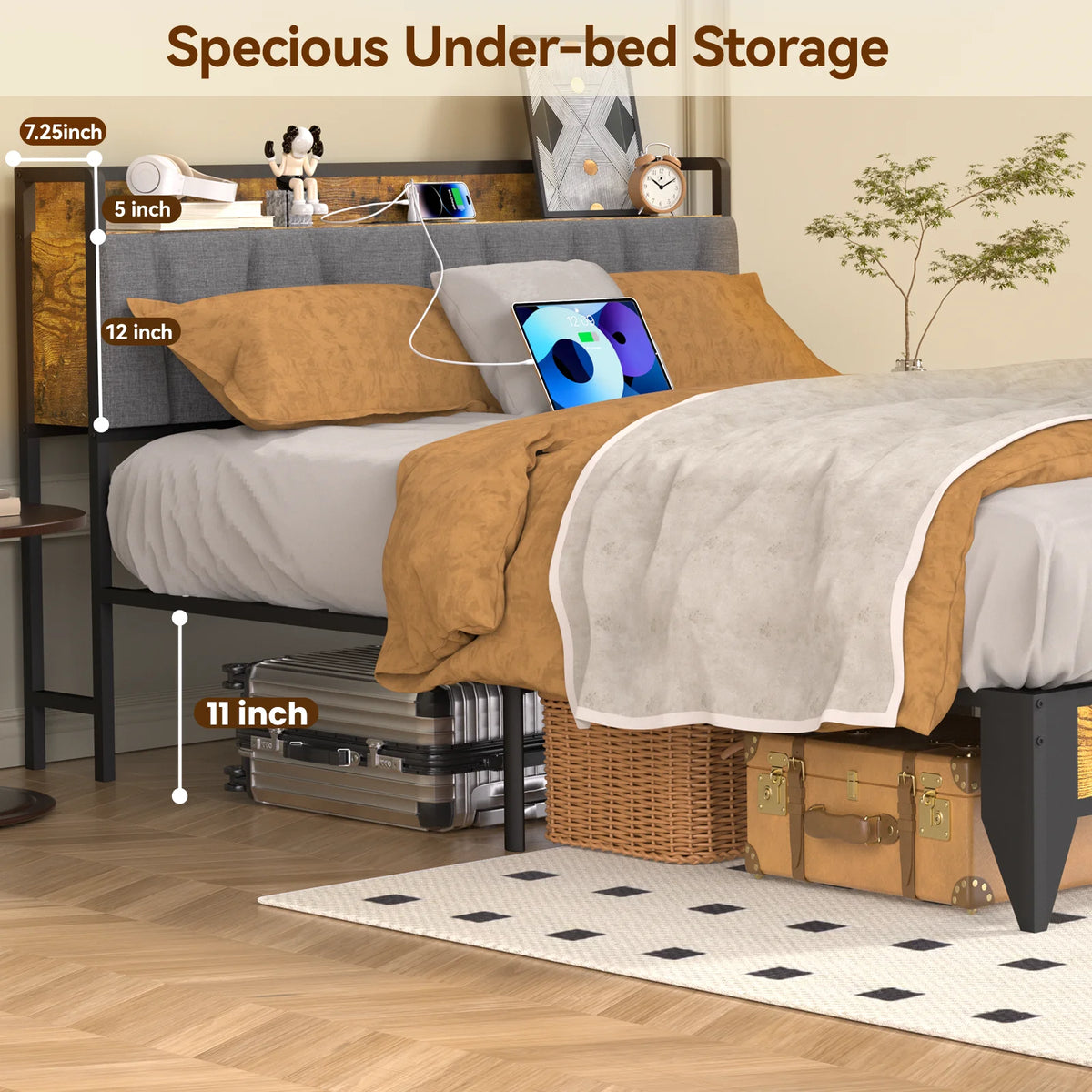 Queen Bed Frame with Headboard and Storage K309