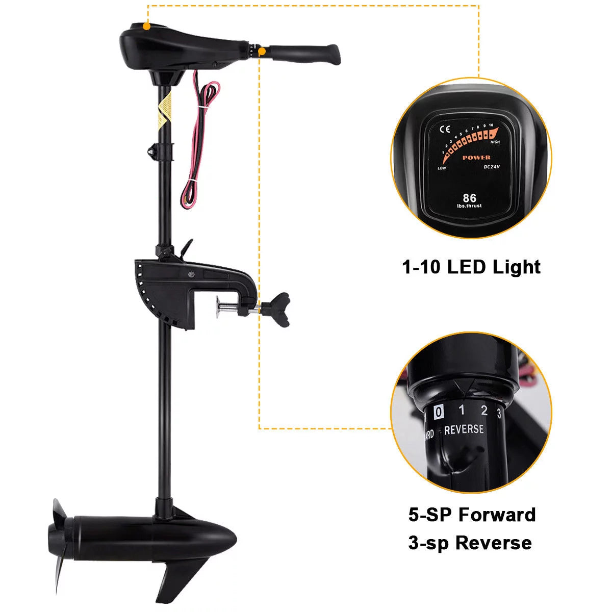 86lbs Freshwater Transom Mounted Trolling Motor 36 Shaft P749