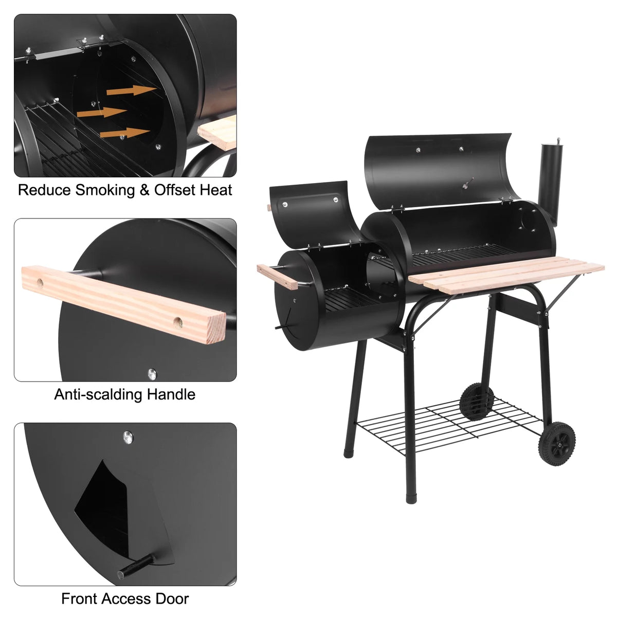 Charcoal Grill Portable BBQ Grill and Offset Smoker Steel BBQ Pit B4135