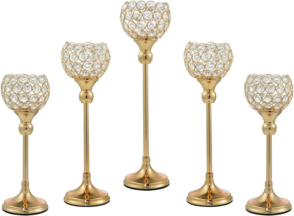 Gold Crystal Candle Holder, 5Pcs Tea Light Candlestick Holders C786