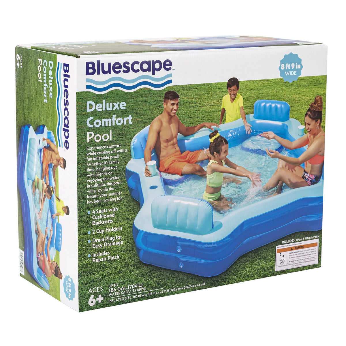 Blue Inflatable Family Swimming Pool 4 Seats Square P360735
