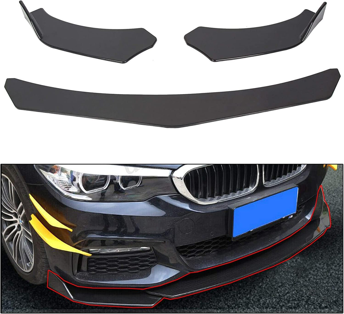 Black Universal Front Bumper Lip Chin Spoiler ABS Pack of 2 R986465