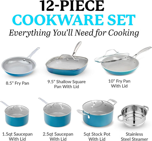 12 Piece Non Stick Ti-Cerama Copper Cookware Set Q593
