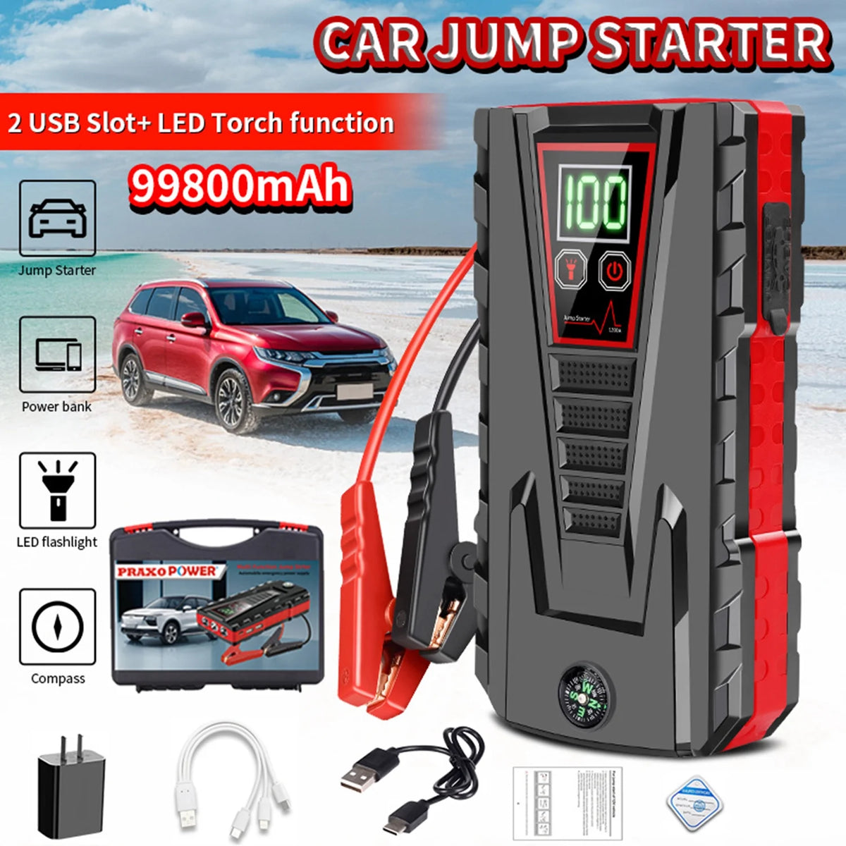 5000A Peak 99800mAh 12V Car Jump Starter with LCD Display G82097