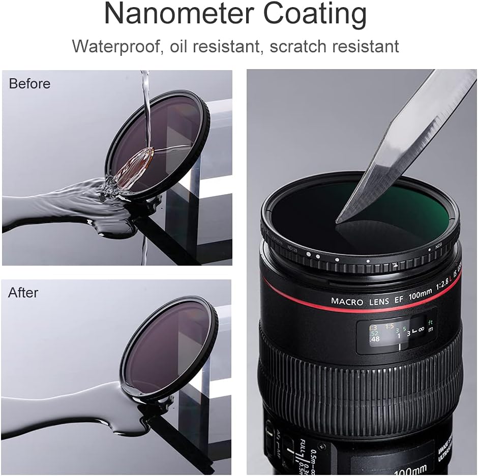 55mm Variable ND Filter ND8-ND128 3-7 Stop Hydrophobic Camera Lens Filter M230051