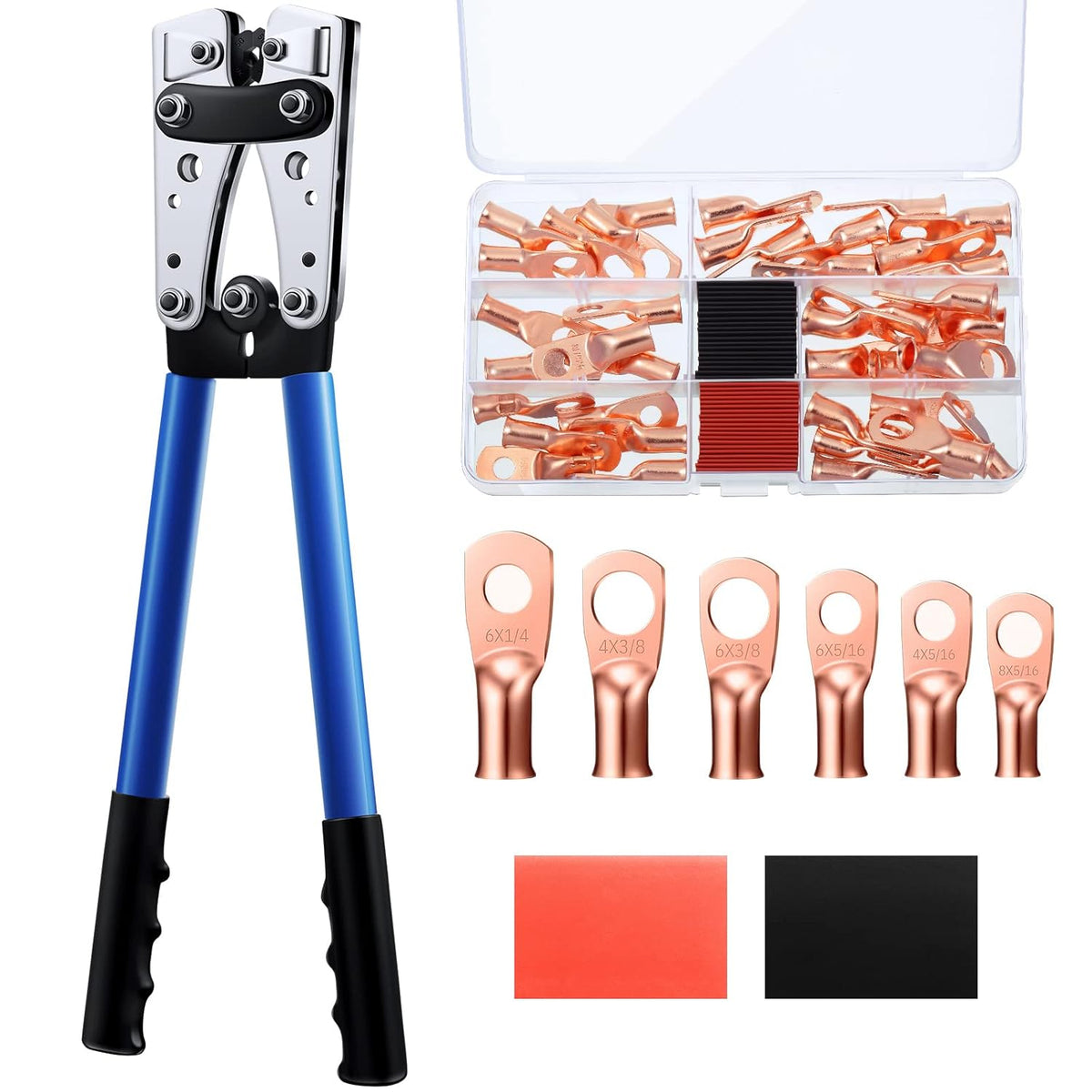 Battery Cable Lug Crimping Tool with Copper Lugs and Heat Shrink Tubing H948