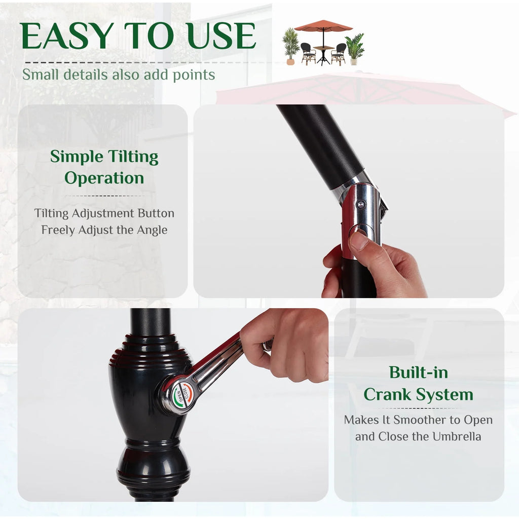 9-Ft Outdoor Patio Umbrella with Push Button Tilt and Crank W49859