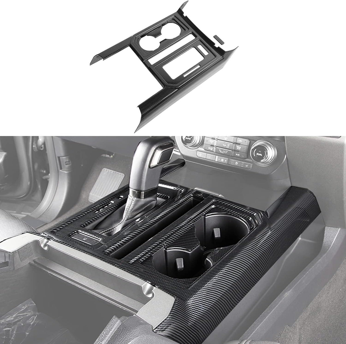 Carbon Fiber Center Console Gear Shift Cup Holder Trim 2pcs J72375