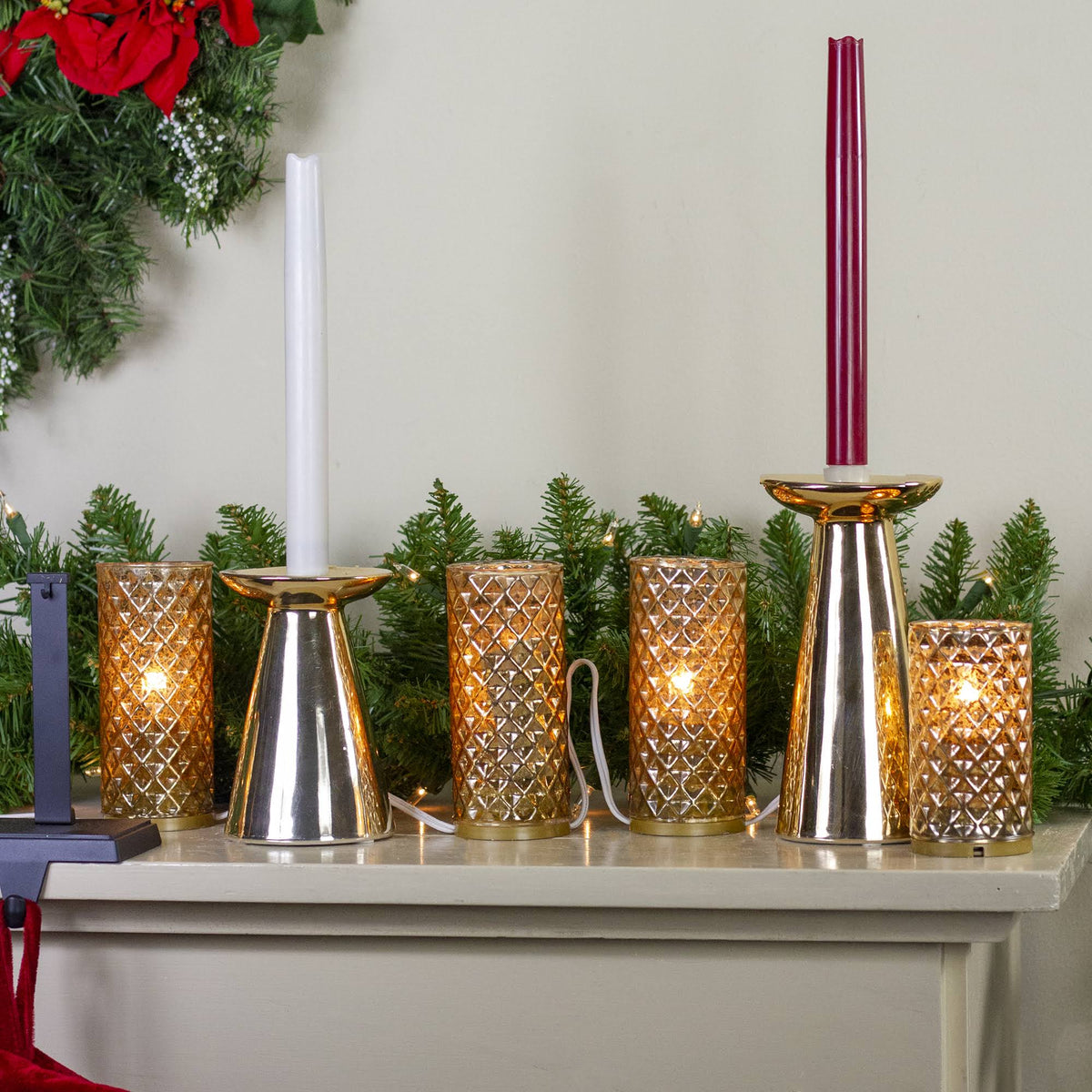 Gold Mercury Glass Flameless Christmas Candle Lights Set of 5 G67268