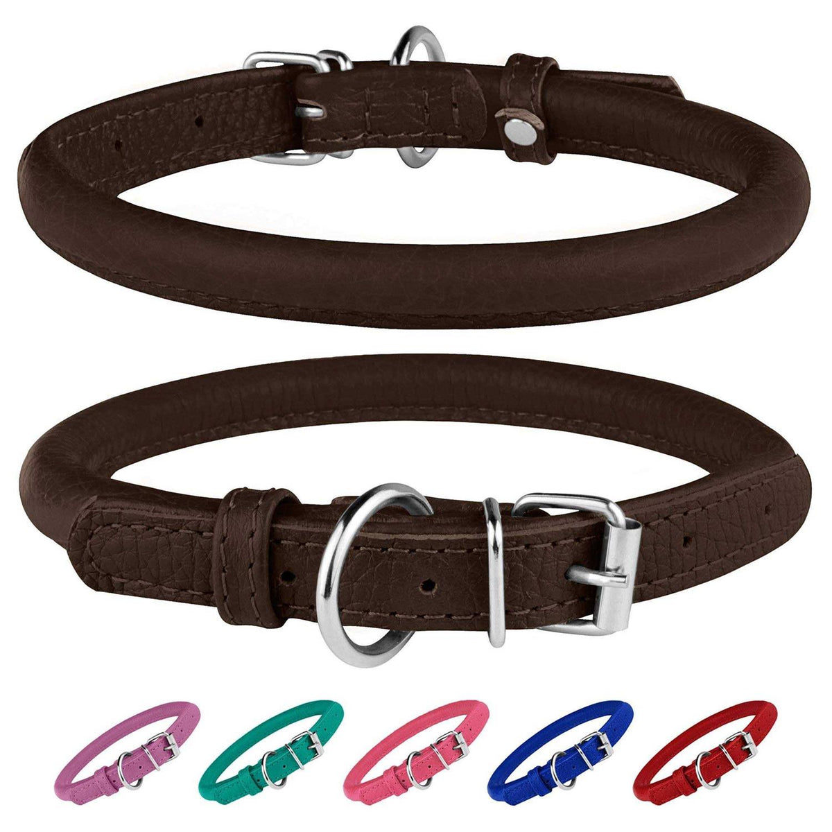 Rolled Leather Dog Collar with QR ID Dog Tag N256309