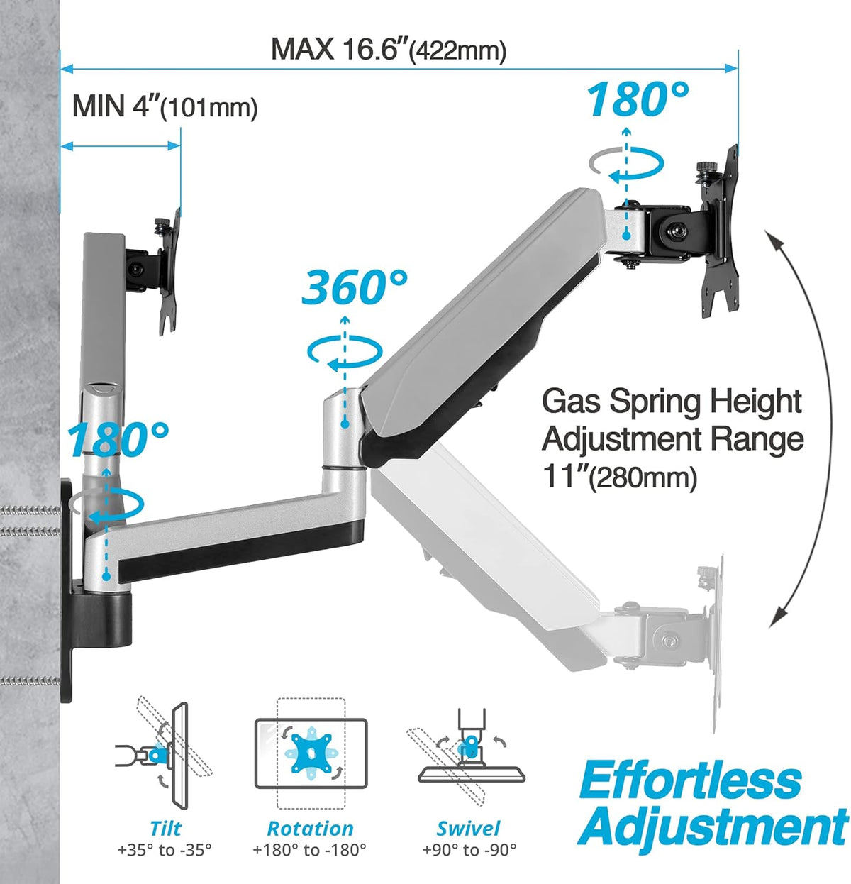 Dual 13-32 Monitor Wall Mount Full Motion Adjustable Monitor Arm G857