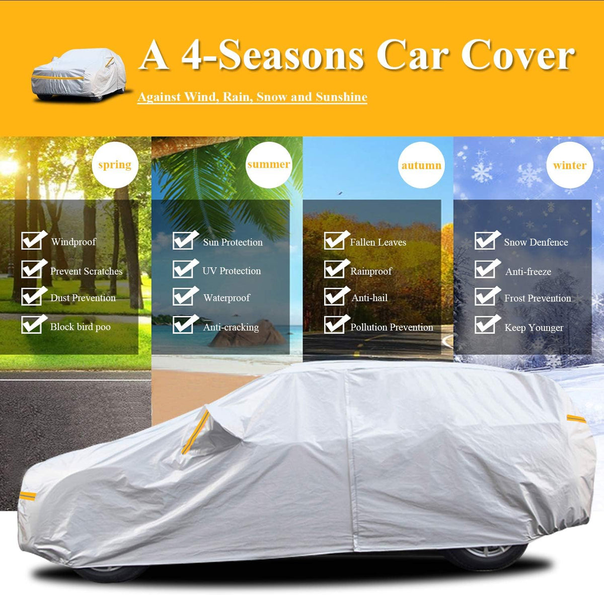 SUV Car Cover Waterproof All Weather 6 Layers with Zipper Cotton Q592
