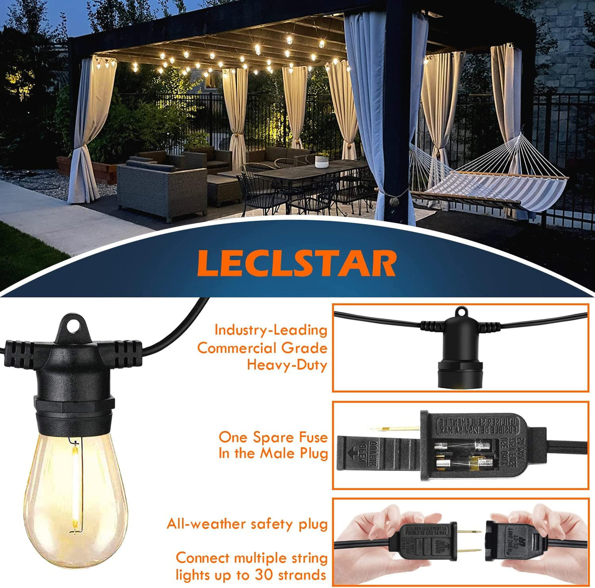 2-Pack 48FT Dimmable Shatterproof Waterproof Outdoor String Lights X381