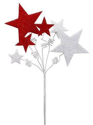Glittered Star Spray Red White 12 Pieces Y80180
