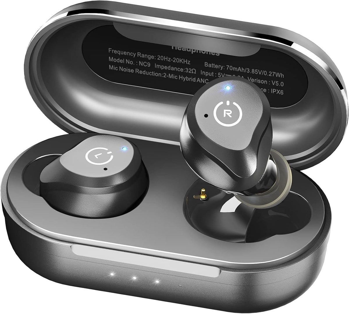 Hybrid Active Noise Cancelling Wireless Earbuds, IPX6 Waterproof Bluetooth 5.0 Black R45805