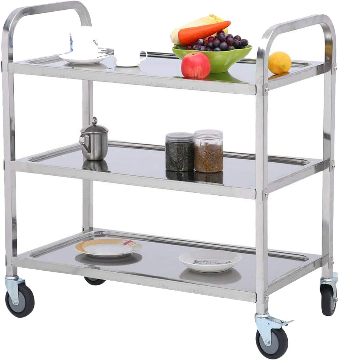 3 Tier Stainless Steel Utility Cart with Wheels J16928