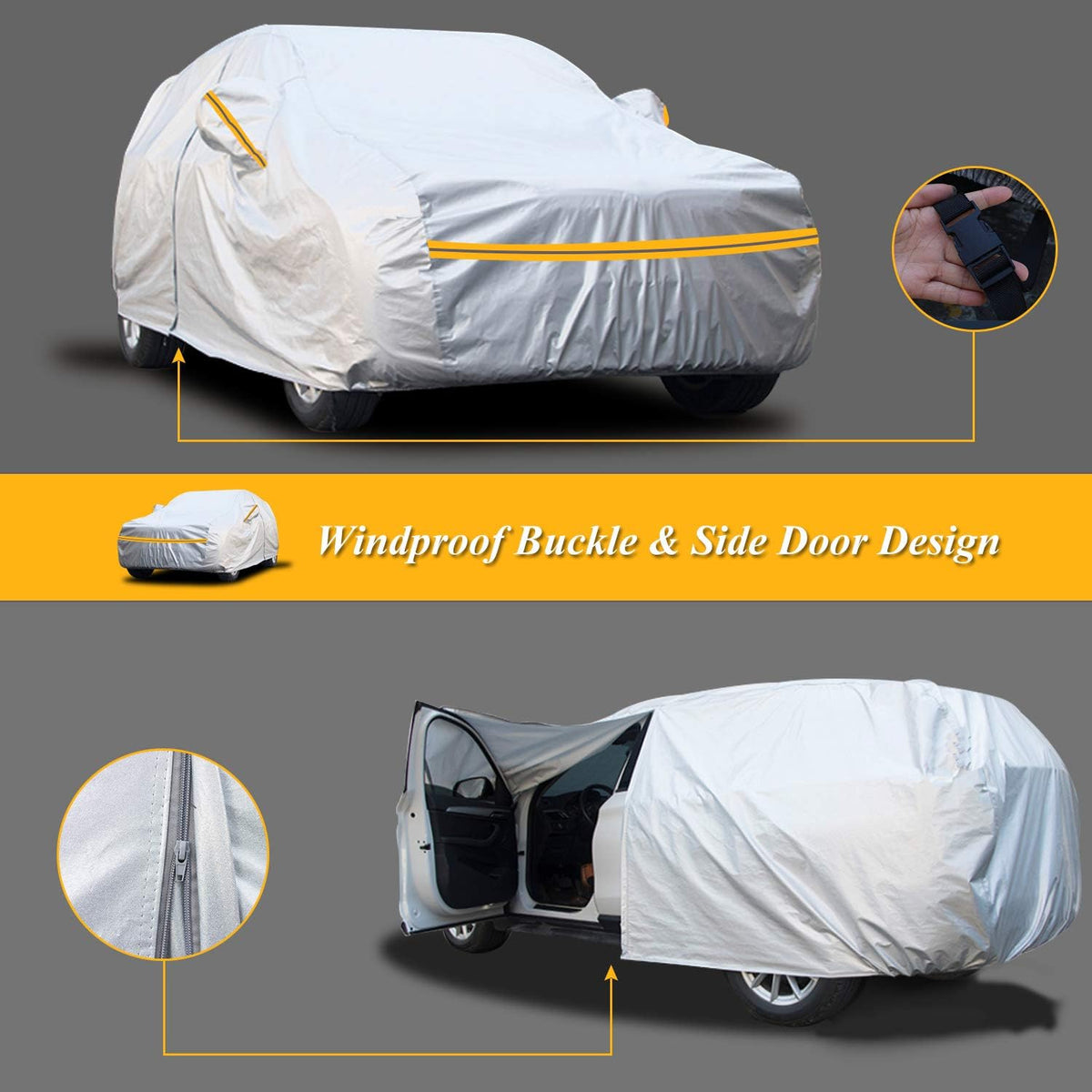 SUV Car Cover Waterproof All Weather 6 Layers with Zipper Cotton Q592