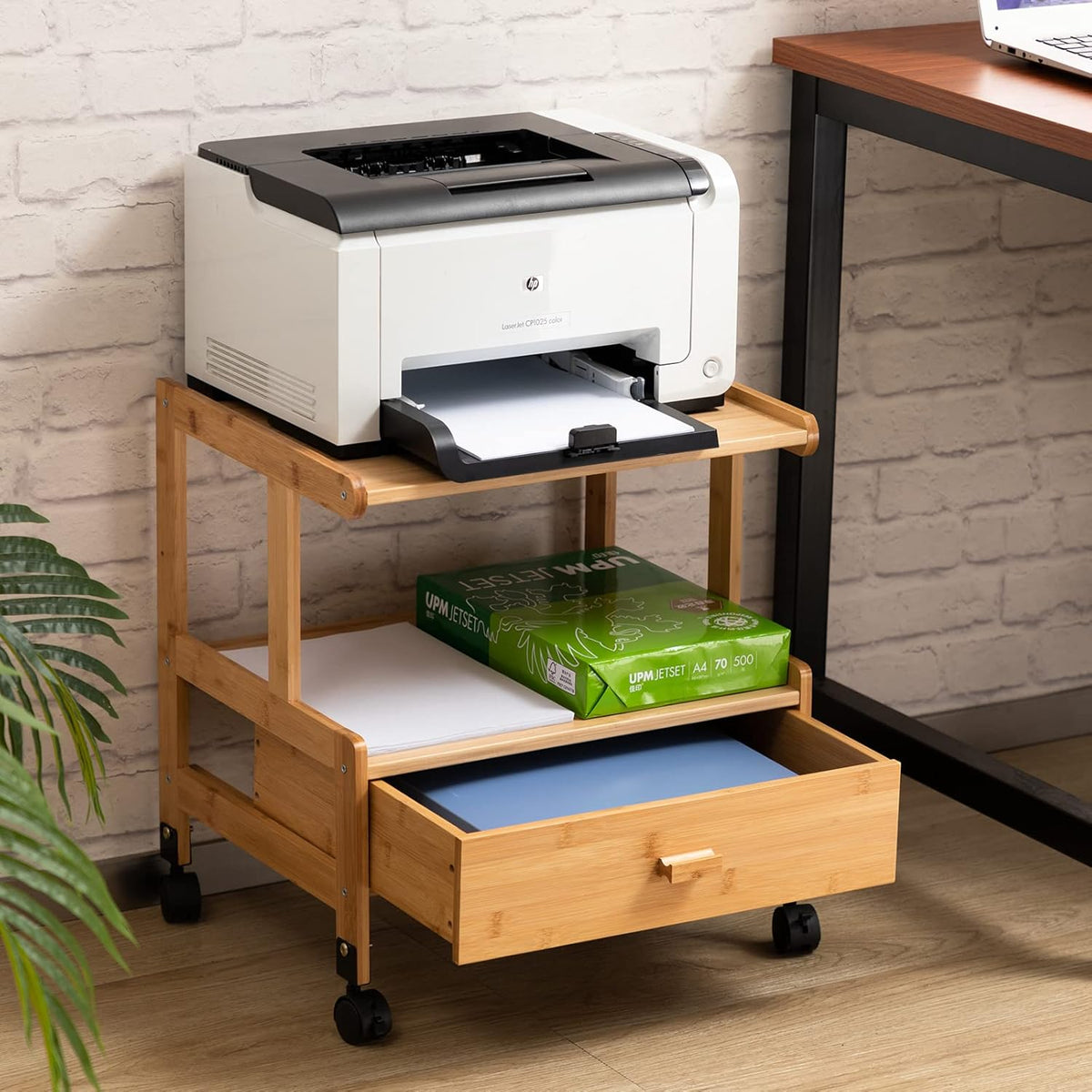 3-Tiers Mobile Printer Stand with Drawer J7483
