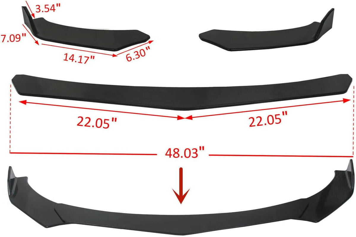 Black Universal Front Bumper Lip Chin Spoiler ABS Pack of 2 R986465