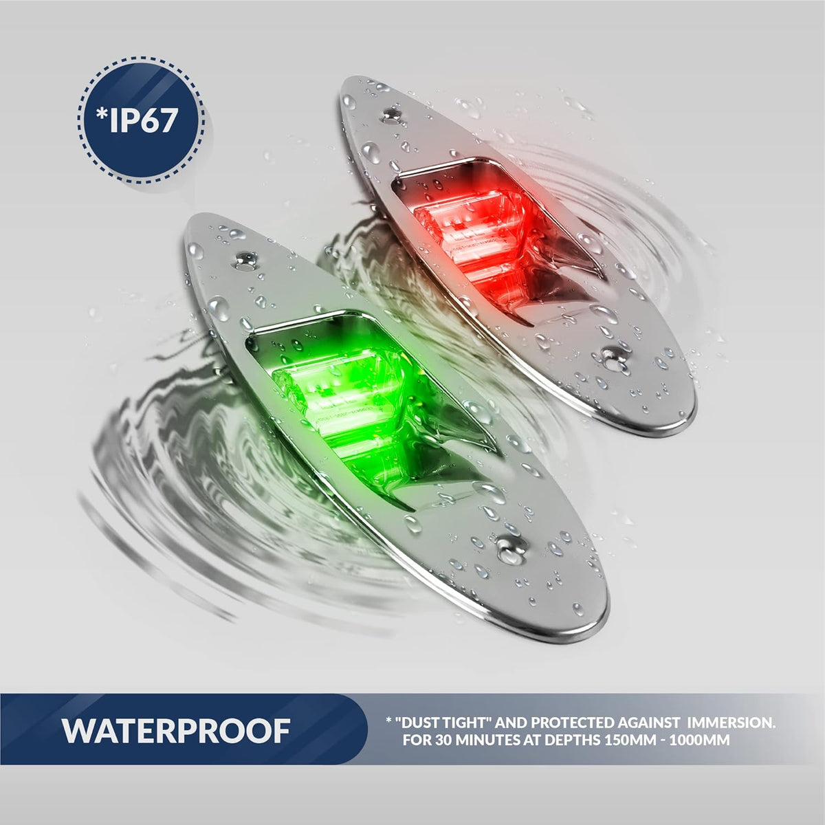 LED Navigation Side Lights, Green and Red, Stainless Steel, 12 Volts H663109