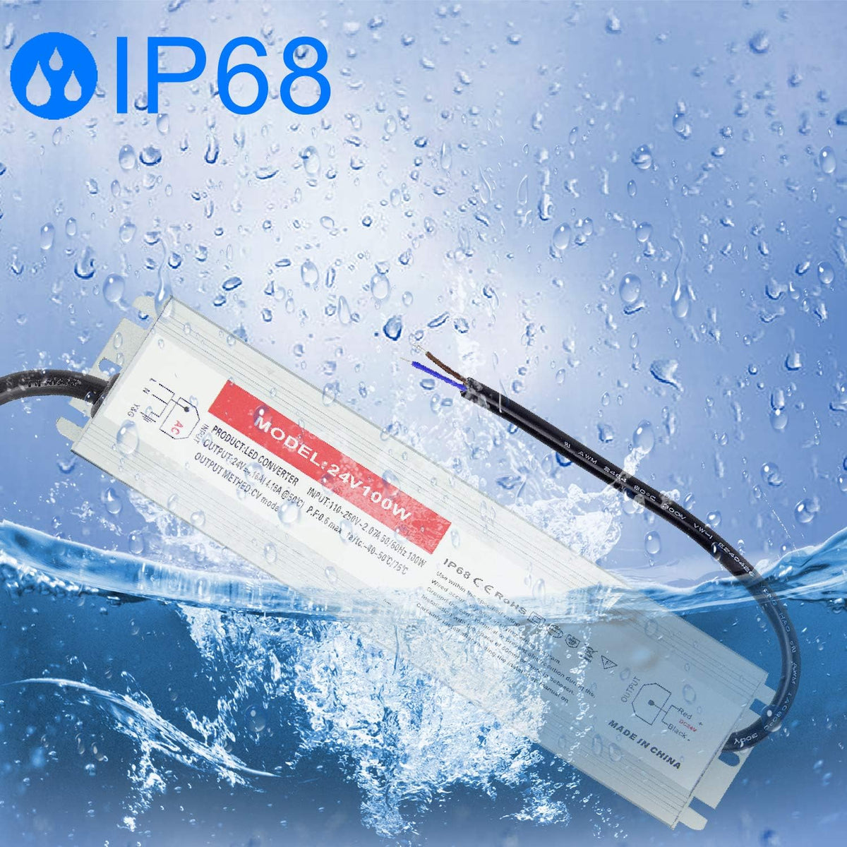 100W Waterproof IP68 LED Driver 110V-265V AC to 24V DC Power Supply Pack of 2 G7592