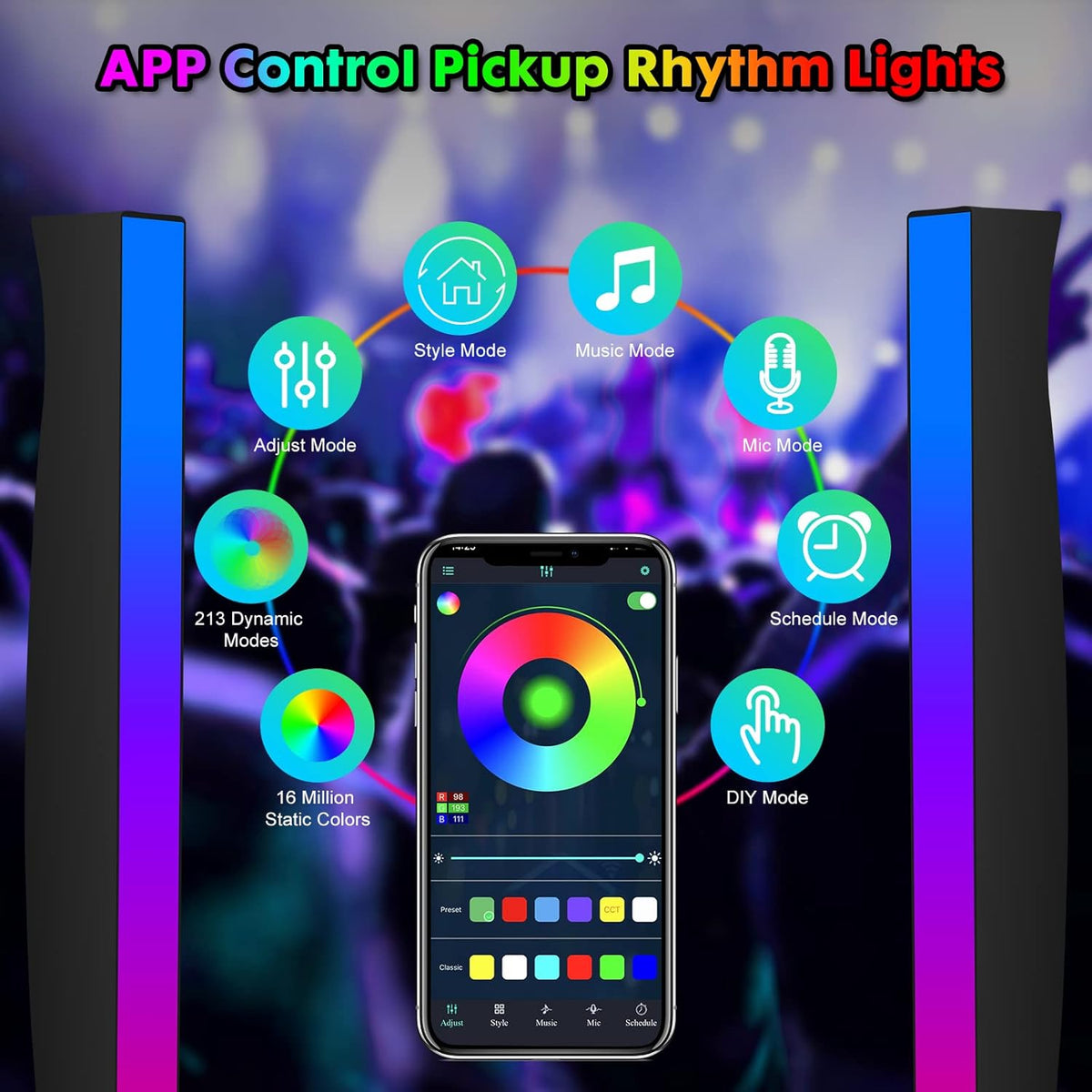 Battery Powered RGB Sound Control Rhythm Light Bar B6097