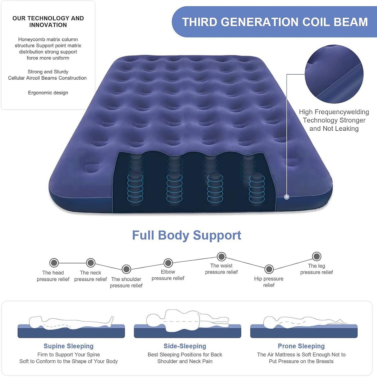 Queen Camping Air Mattress Inflatable Air Bed with Flocked Top Foldable M677