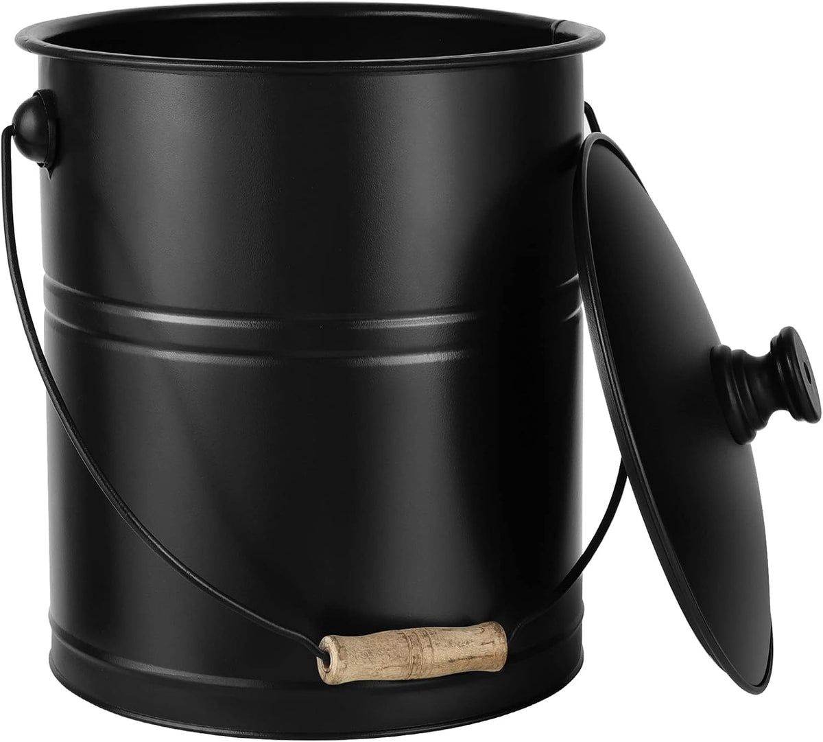 Black Metal Ash Bucket with Lid Z38700