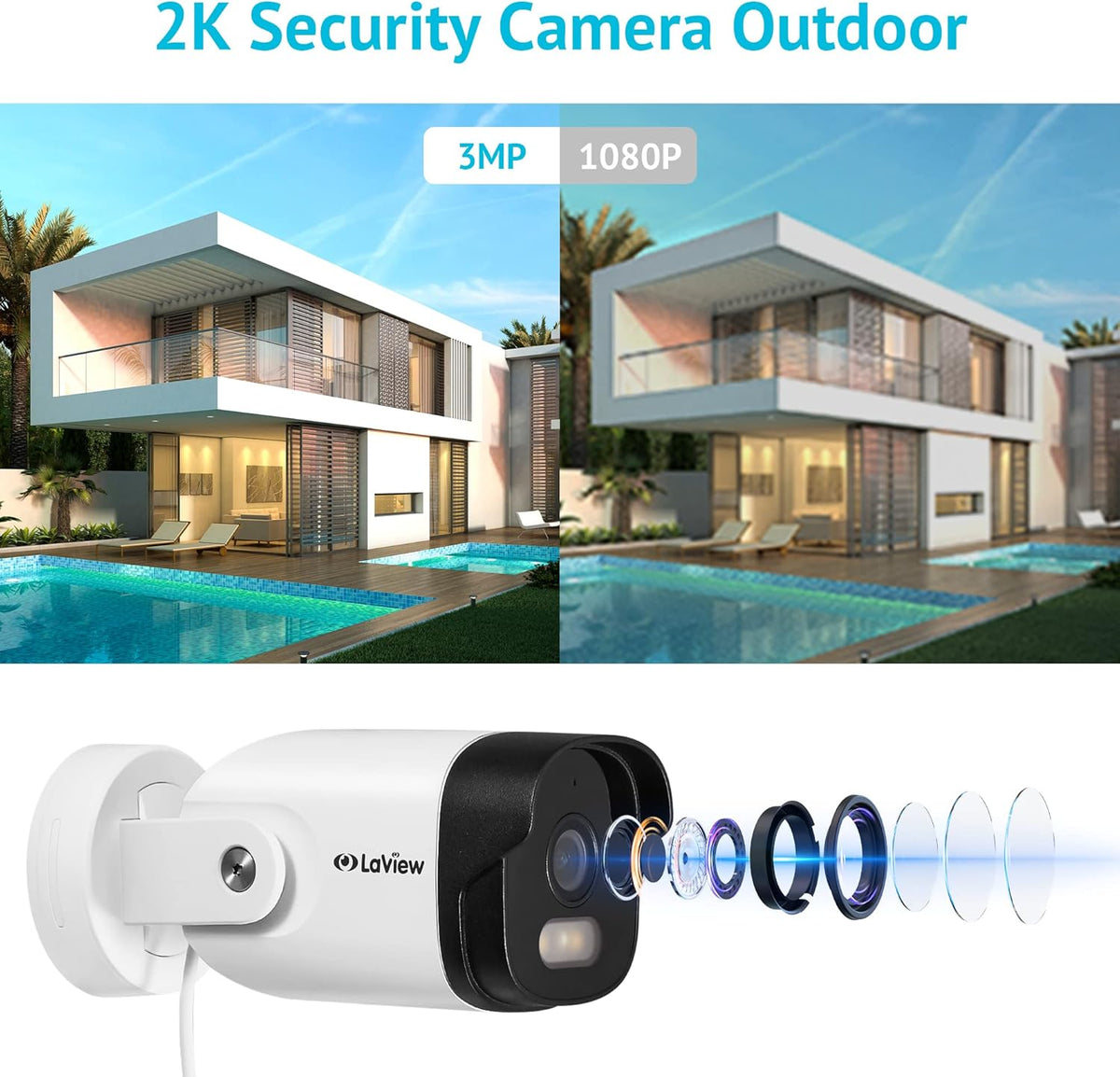 2K Wired Outdoor Security Camera with Color Night Vision W38525